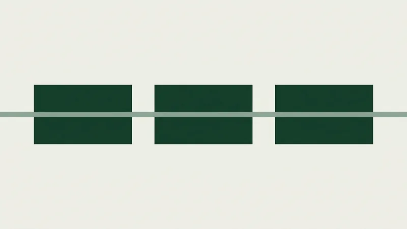 Een doorlopende sage lijn loopt op gelijke hoogte door drie losse donkere blokken, links naar rechts, zonder onderbreking